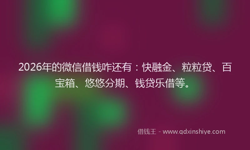 2026年的微信借钱咋还有：快融金、粒粒贷、百宝箱、悠悠分期、钱贷乐借等。