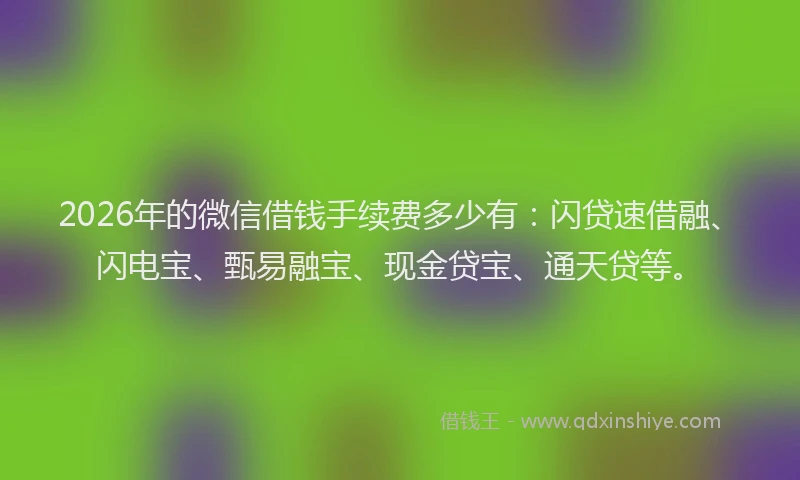 2026年的微信借钱手续费多少有：闪贷速借融、闪电宝、甄易融宝、现金贷宝、通天贷等。