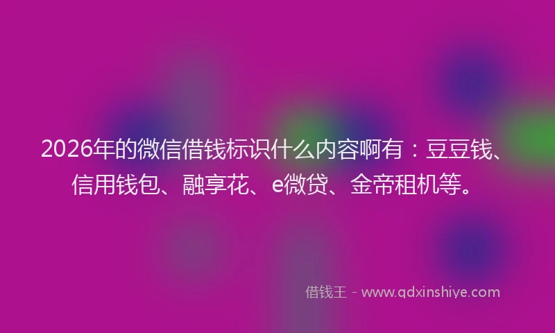 2026年的微信借钱标识什么内容啊有：豆豆钱、信用钱包、融享花、e微贷、金帝租机等。