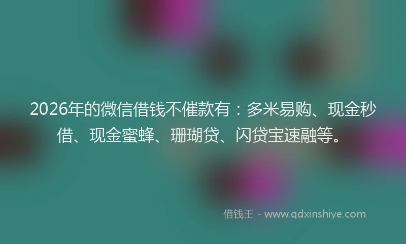 2026年的微信借钱不催款有：多米易购、现金秒借、现金蜜蜂、珊瑚贷、闪贷宝速融等。