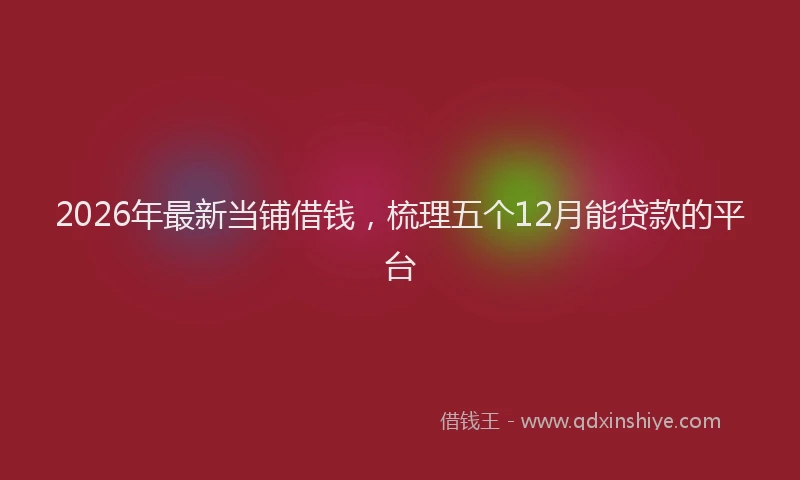 2026年最新当铺借钱，梳理五个12月能贷款的平台