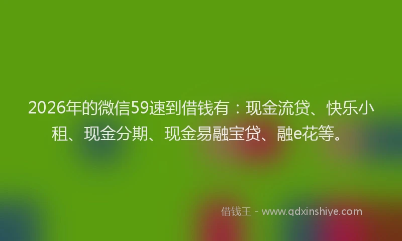 2026年的微信59速到借钱有：现金流贷、快乐小租、现金分期、现金易融宝贷、融e花等。
