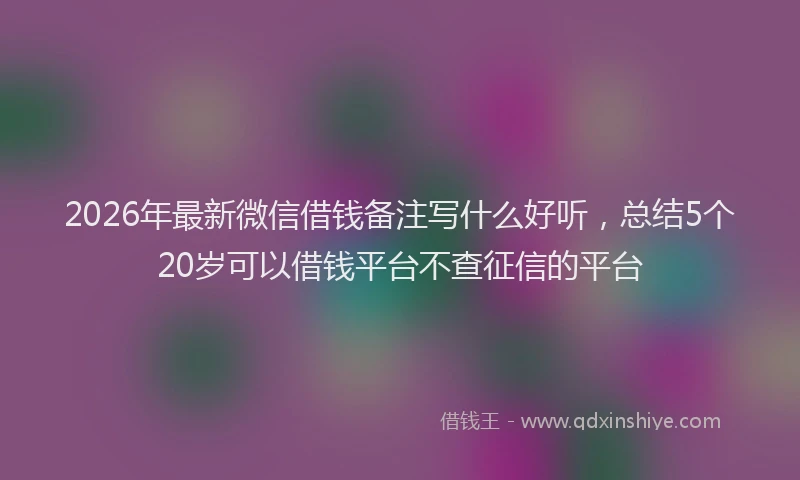 2026年最新微信借钱备注写什么好听，总结5个20岁可以借钱平台不查征信的平台
