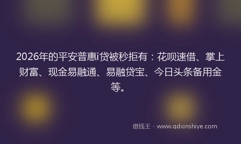 2026年的平安普惠i贷被秒拒有：花呗速借、掌上财富、现金易融通、易融贷宝、今日头条备用金等。
