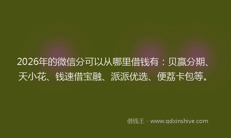2026年的微信分可以从哪里借钱有：贝赢分期、天小花、钱速借宝融、派派优选、便荔卡包等。
