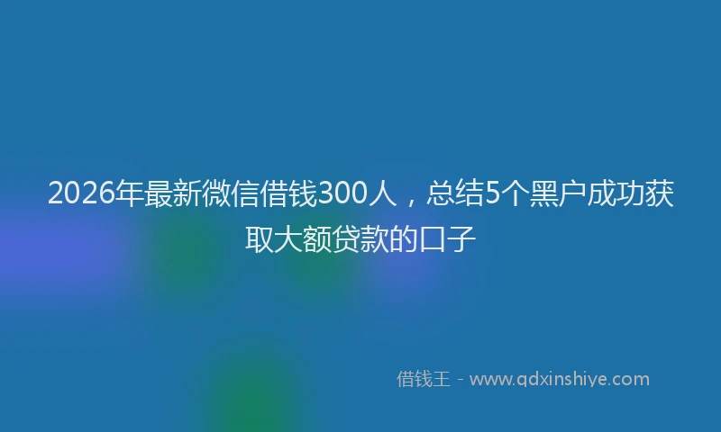 2026年最新微信借钱300人，总结5个黑户成功获取大额贷款的口子