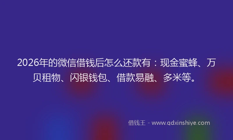 2026年的微信借钱后怎么还款有：现金蜜蜂、万贝租物、闪银钱包、借款易融、多米等。