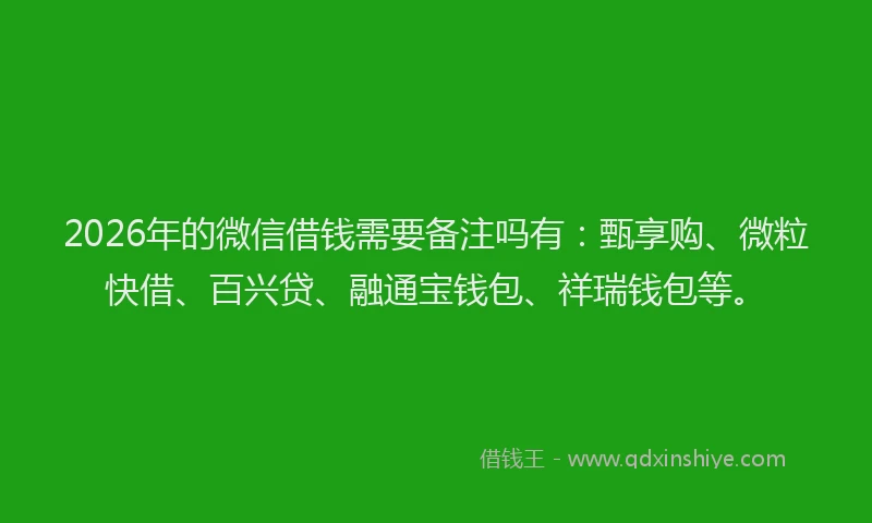 2026年的微信借钱需要备注吗有：甄享购、微粒快借、百兴贷、融通宝钱包、祥瑞钱包等。