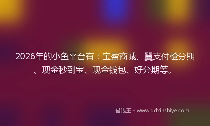 2026年的小鱼平台有：宝盈商城、翼支付橙分期、现金秒到宝、现金钱包、好分期等。