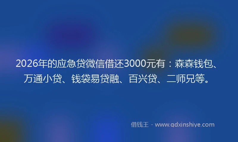 2026年的应急贷微信借还3000元有：森森钱包、万通小贷、钱袋易贷融、百兴贷、二师兄等。