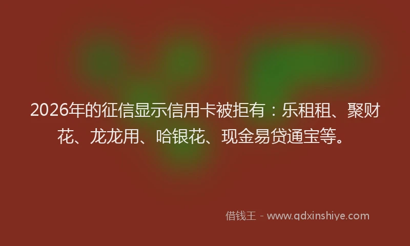 2026年的征信显示信用卡被拒有：乐租租、聚财花、龙龙用、哈银花、现金易贷通宝等。