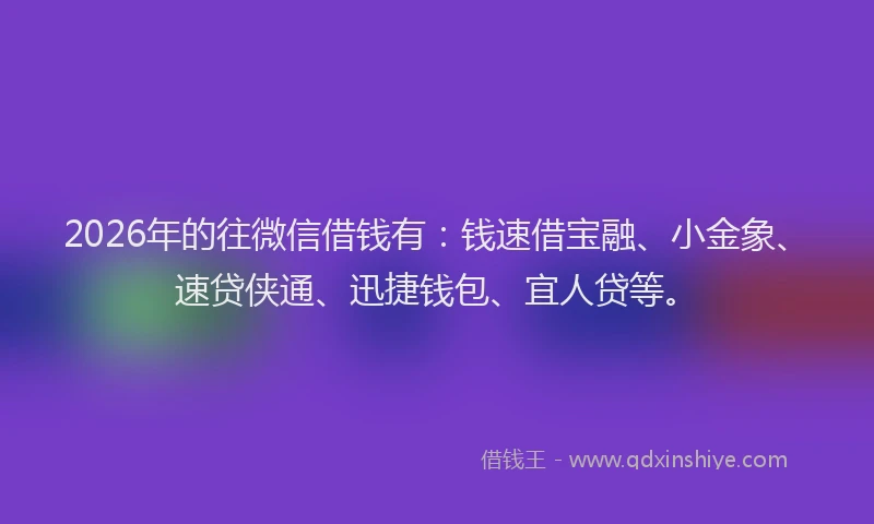 2026年的往微信借钱有：钱速借宝融、小金象、速贷侠通、迅捷钱包、宜人贷等。