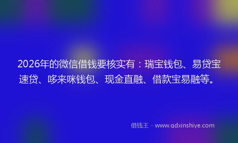 2026年的微信借钱要核实有：瑞宝钱包、易贷宝速贷、哆来咪钱包、现金直融、借款宝易融等。