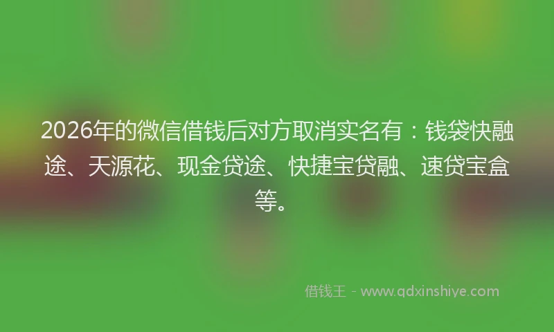 2026年的微信借钱后对方取消实名有：钱袋快融途、天源花、现金贷途、快捷宝贷融、速贷宝盒等。