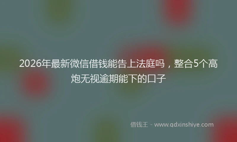 2026年最新微信借钱能告上法庭吗，整合5个高炮无视逾期能下的口子