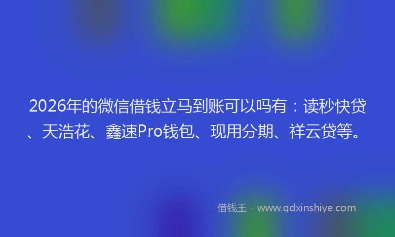 2026年的微信借钱立马到账可以吗有：读秒快贷、天浩花、鑫速Pro钱包、现用分期、祥云贷等。