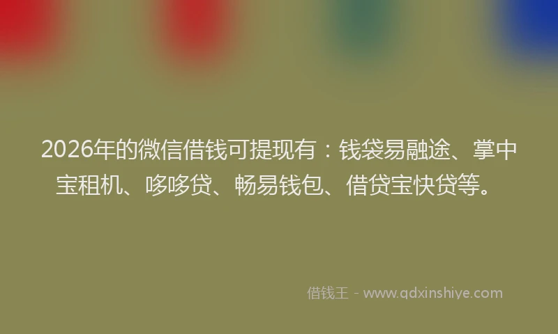 2026年的微信借钱可提现有：钱袋易融途、掌中宝租机、哆哆贷、畅易钱包、借贷宝快贷等。