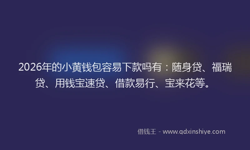 2026年的小黄钱包容易下款吗有：随身贷、福瑞贷、用钱宝速贷、借款易行、宝来花等。