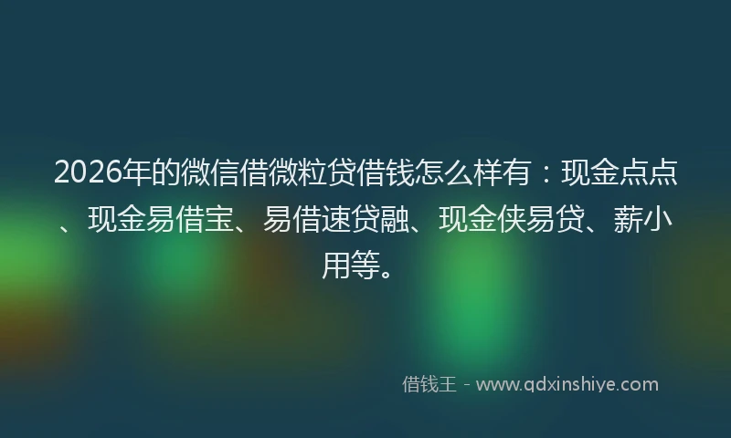 2026年的微信借微粒贷借钱怎么样有：现金点点、现金易借宝、易借速贷融、现金侠易贷、薪小用等。