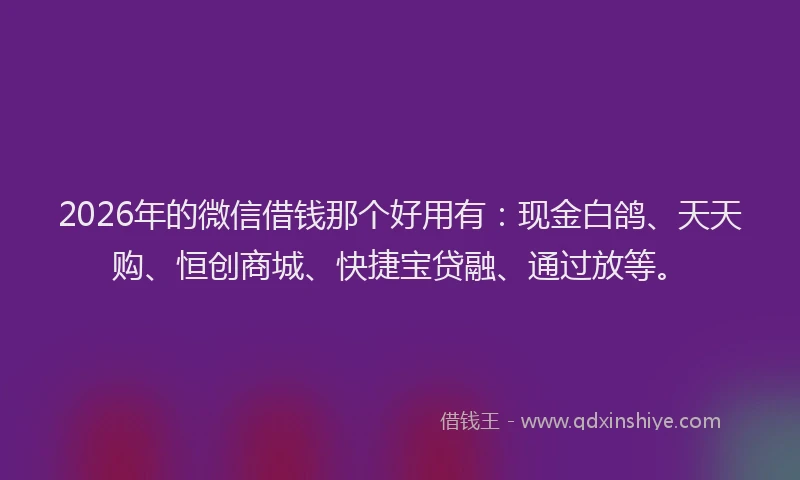 2026年的微信借钱那个好用有：现金白鸽、天天购、恒创商城、快捷宝贷融、通过放等。