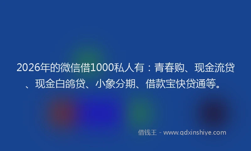 2026年的微信借1000私人有：青春购、现金流贷、现金白鸽贷、小象分期、借款宝快贷通等。