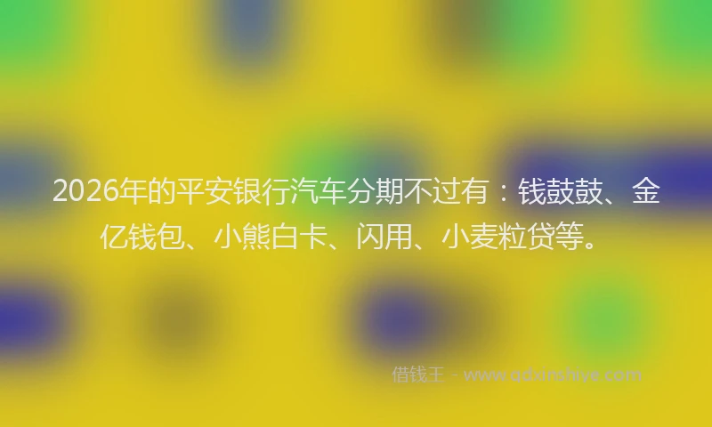 2026年的平安银行汽车分期不过有：钱鼓鼓、金亿钱包、小熊白卡、闪用、小麦粒贷等。