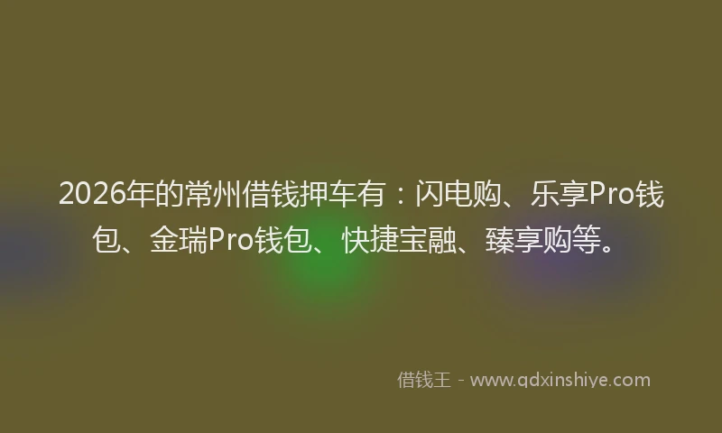 2026年的常州借钱押车有：闪电购、乐享Pro钱包、金瑞Pro钱包、快捷宝融、臻享购等。