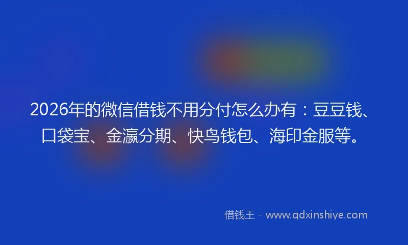 2026年的微信借钱不用分付怎么办有：豆豆钱、口袋宝、金瀛分期、快鸟钱包、海印金服等。