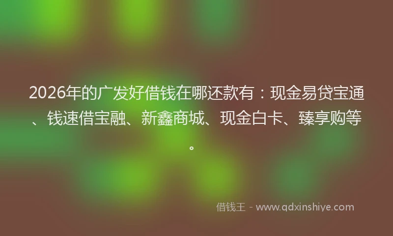 2026年的广发好借钱在哪还款有：现金易贷宝通、钱速借宝融、新鑫商城、现金白卡、臻享购等。