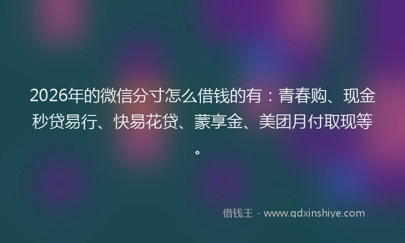 2026年的微信分寸怎么借钱的有：青春购、现金秒贷易行、快易花贷、蒙享金、美团月付取现等。