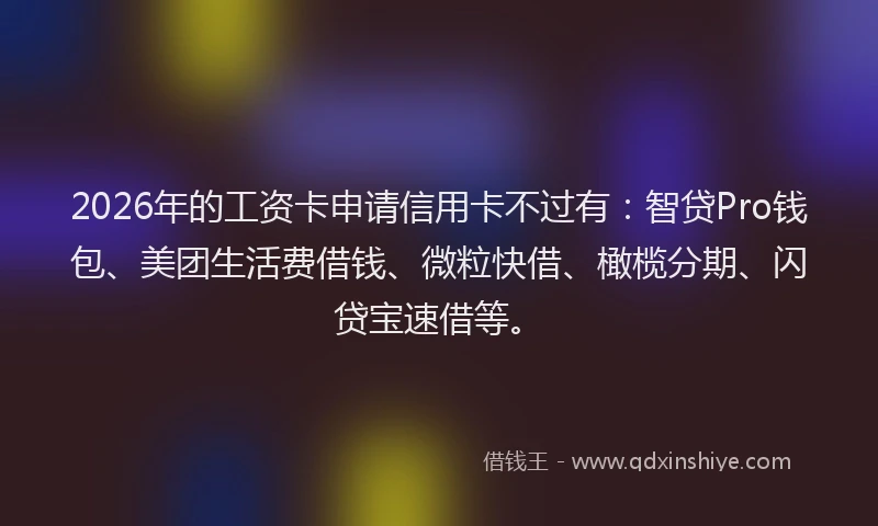 2026年的工资卡申请信用卡不过有：智贷Pro钱包、美团生活费借钱、微粒快借、橄榄分期、闪贷宝速借等。