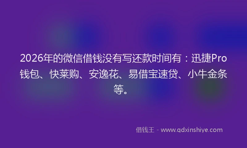 2026年的微信借钱没有写还款时间有：迅捷Pro钱包、快莱购、安逸花、易借宝速贷、小牛金条等。