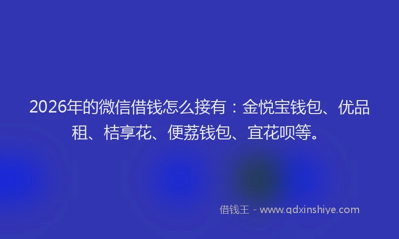 2026年的微信借钱怎么接有：金悦宝钱包、优品租、桔享花、便荔钱包、宜花呗等。