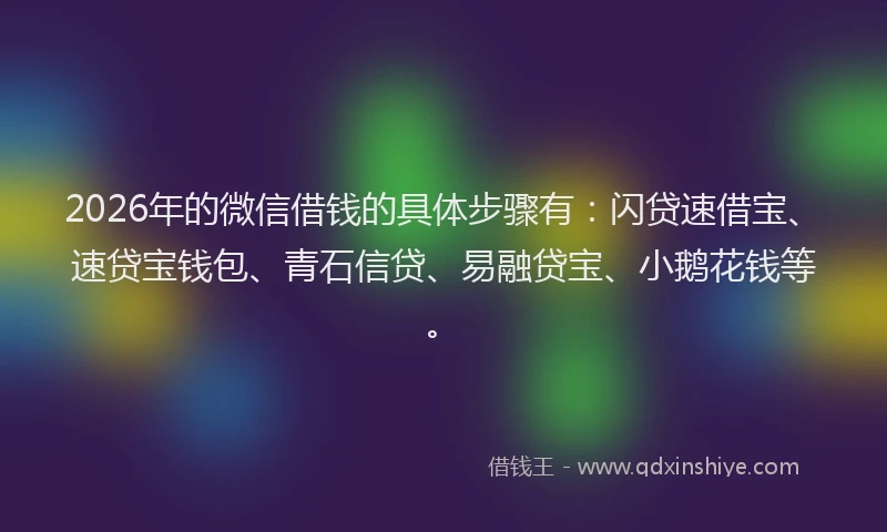 2026年的微信借钱的具体步骤有：闪贷速借宝、速贷宝钱包、青石信贷、易融贷宝、小鹅花钱等。