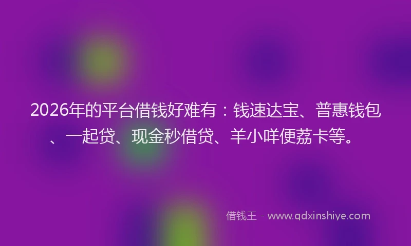 2026年的平台借钱好难有：钱速达宝、普惠钱包、一起贷、现金秒借贷、羊小咩便荔卡等。