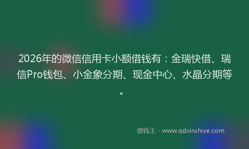 2026年的微信信用卡小额借钱有：金瑞快借、瑞信Pro钱包、小金象分期、现金中心、水晶分期等。