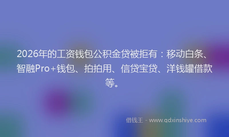 2026年的工资钱包公积金贷被拒有：移动白条、智融Pro+钱包、拍拍用、信贷宝贷、洋钱罐借款等。