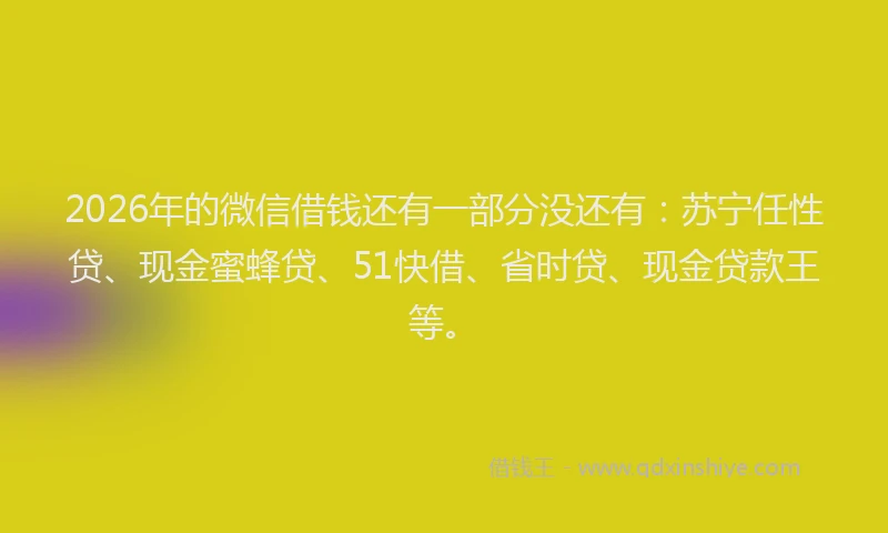 2026年的微信借钱还有一部分没还有：苏宁任性贷、现金蜜蜂贷、51快借、省时贷、现金贷款王等。