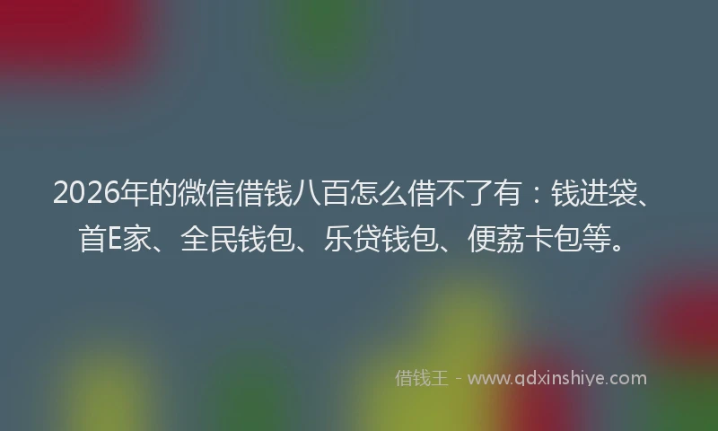 2026年的微信借钱八百怎么借不了有：钱进袋、首E家、全民钱包、乐贷钱包、便荔卡包等。
