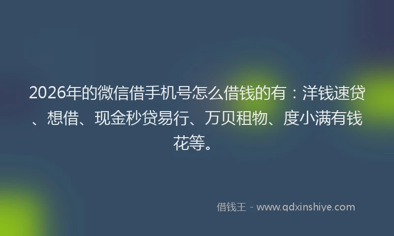 2026年的微信借手机号怎么借钱的有：洋钱速贷、想借、现金秒贷易行、万贝租物、度小满有钱花等。