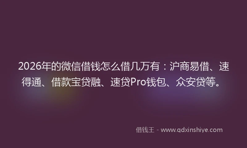 2026年的微信借钱怎么借几万有：沪商易借、速得通、借款宝贷融、速贷Pro钱包、众安贷等。