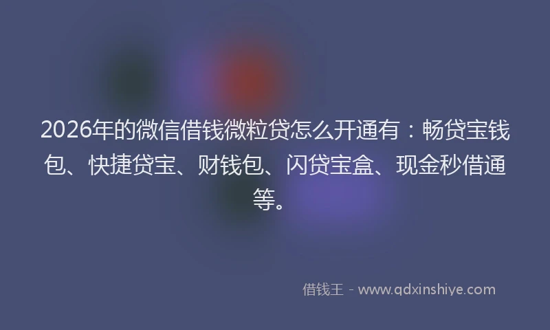2026年的微信借钱微粒贷怎么开通有：畅贷宝钱包、快捷贷宝、财钱包、闪贷宝盒、现金秒借通等。