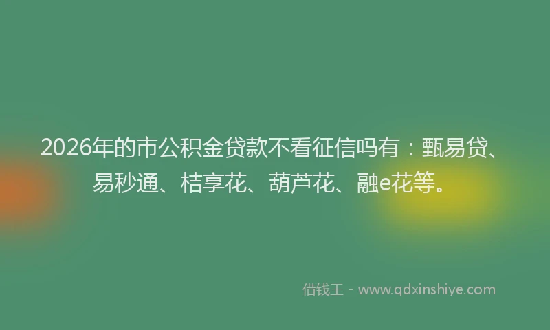 2026年的市公积金贷款不看征信吗有：甄易贷、易秒通、桔享花、葫芦花、融e花等。