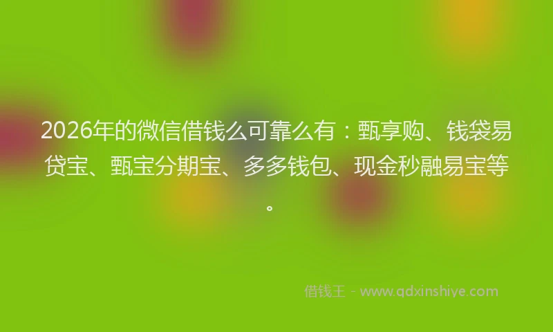 2026年的微信借钱么可靠么有：甄享购、钱袋易贷宝、甄宝分期宝、多多钱包、现金秒融易宝等。