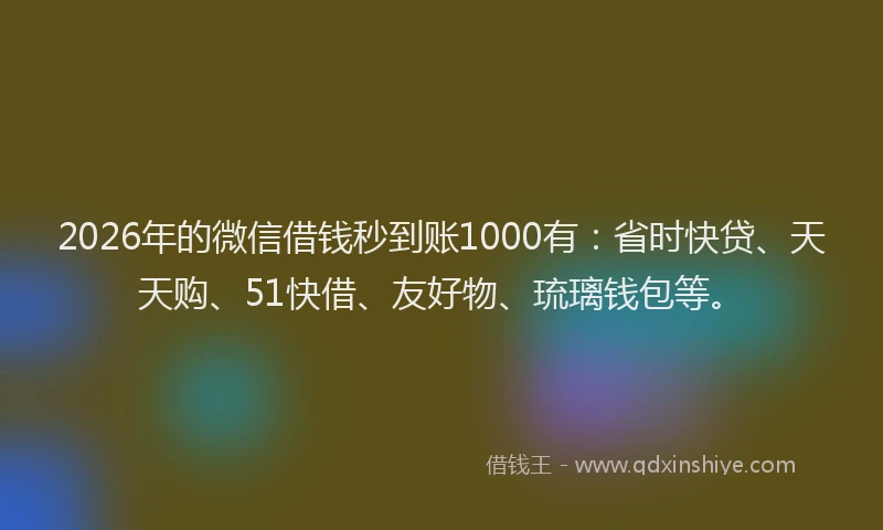 2026年的微信借钱秒到账1000有：省时快贷、天天购、51快借、友好物、琉璃钱包等。