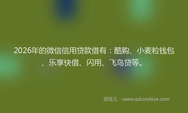 2026年的微信信用贷款借有：酷购、小麦粒钱包、乐享快借、闪用、飞鸟贷等。