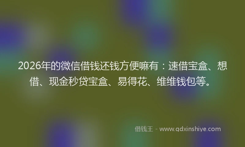 2026年的微信借钱还钱方便嘛有：速借宝盒、想借、现金秒贷宝盒、易得花、维维钱包等。