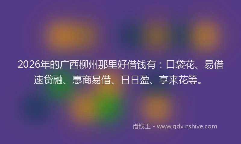 2026年的广西柳州那里好借钱有：口袋花、易借速贷融、惠商易借、日日盈、享来花等。