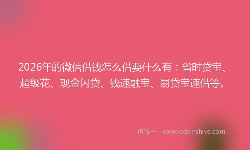 2026年的微信借钱怎么借要什么有：省时贷宝、超级花、现金闪贷、钱速融宝、易贷宝速借等。