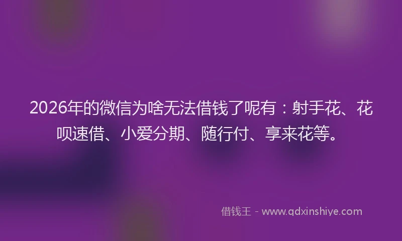2026年的微信为啥无法借钱了呢有：射手花、花呗速借、小爱分期、随行付、享来花等。